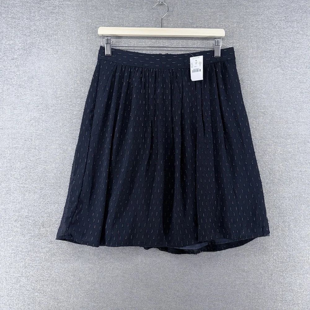 J Crew Midi Skirt Women Size 6 Dark Blue Gold Thread Lined Casual NEW